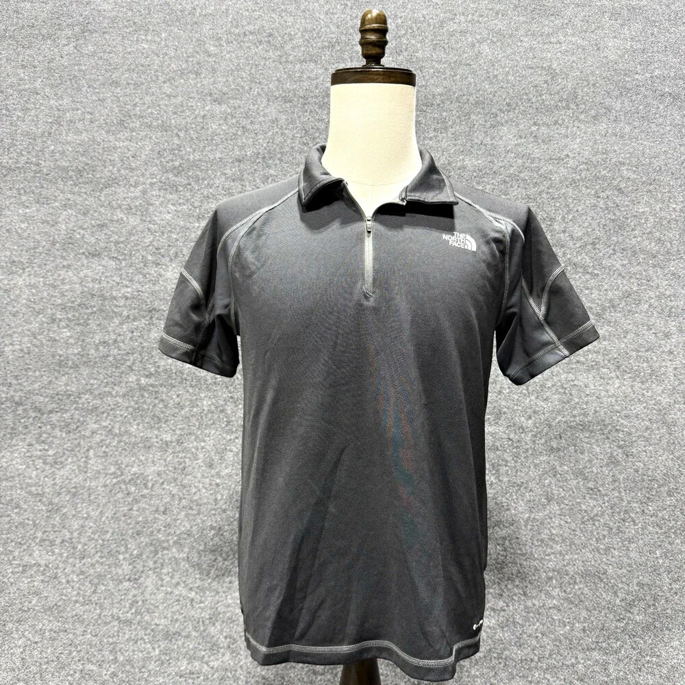 The North Face FlashDry Polo Shirt Mens Large Gray Black 1/4 Zip Performance